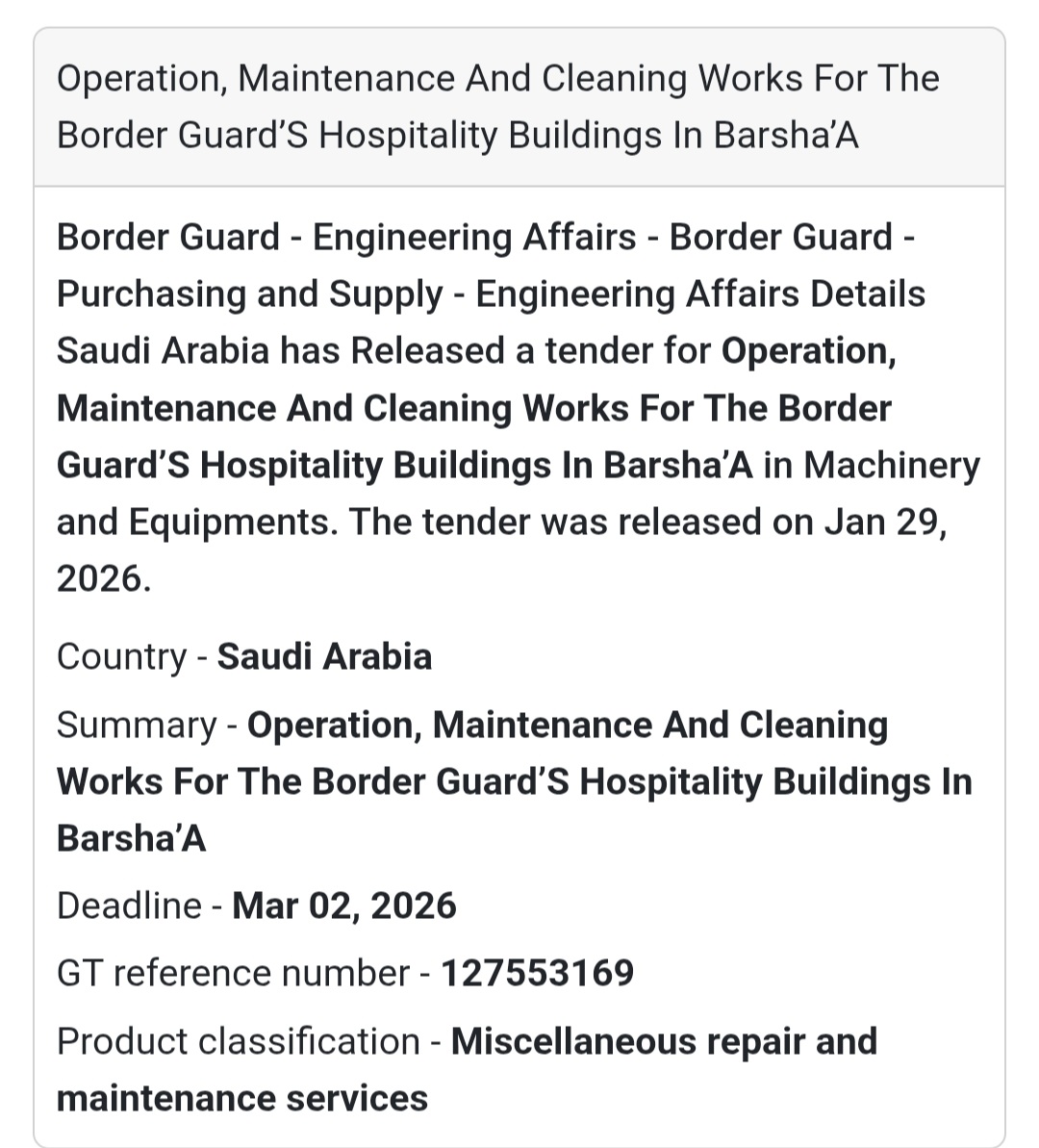 🇸🇦 Tender Alert: Operation & Maintenance in Saudi Arabia