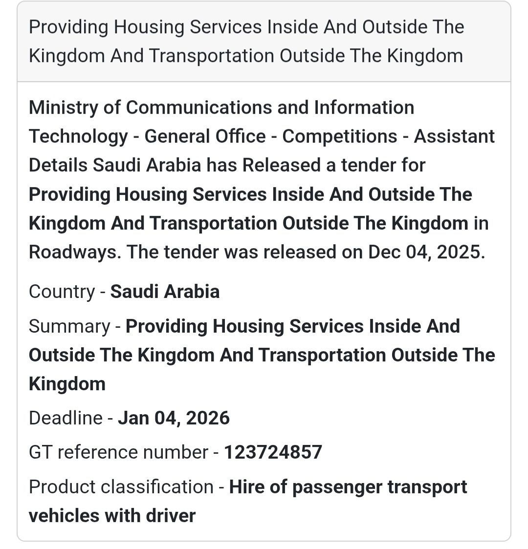 🏘️🚐 Tender Alert – Saudi Arabia 🇸🇦
