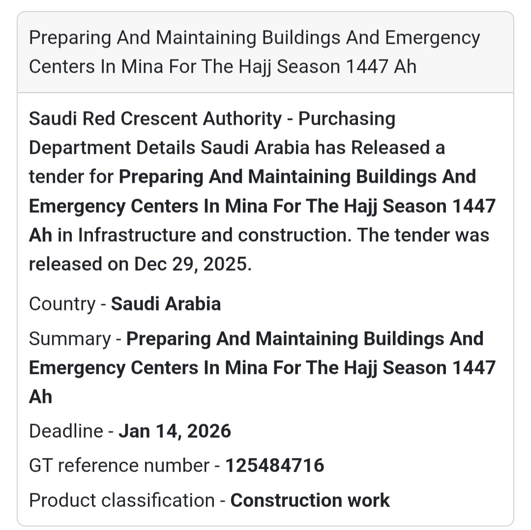 Tender Alert: Saudi Arabia