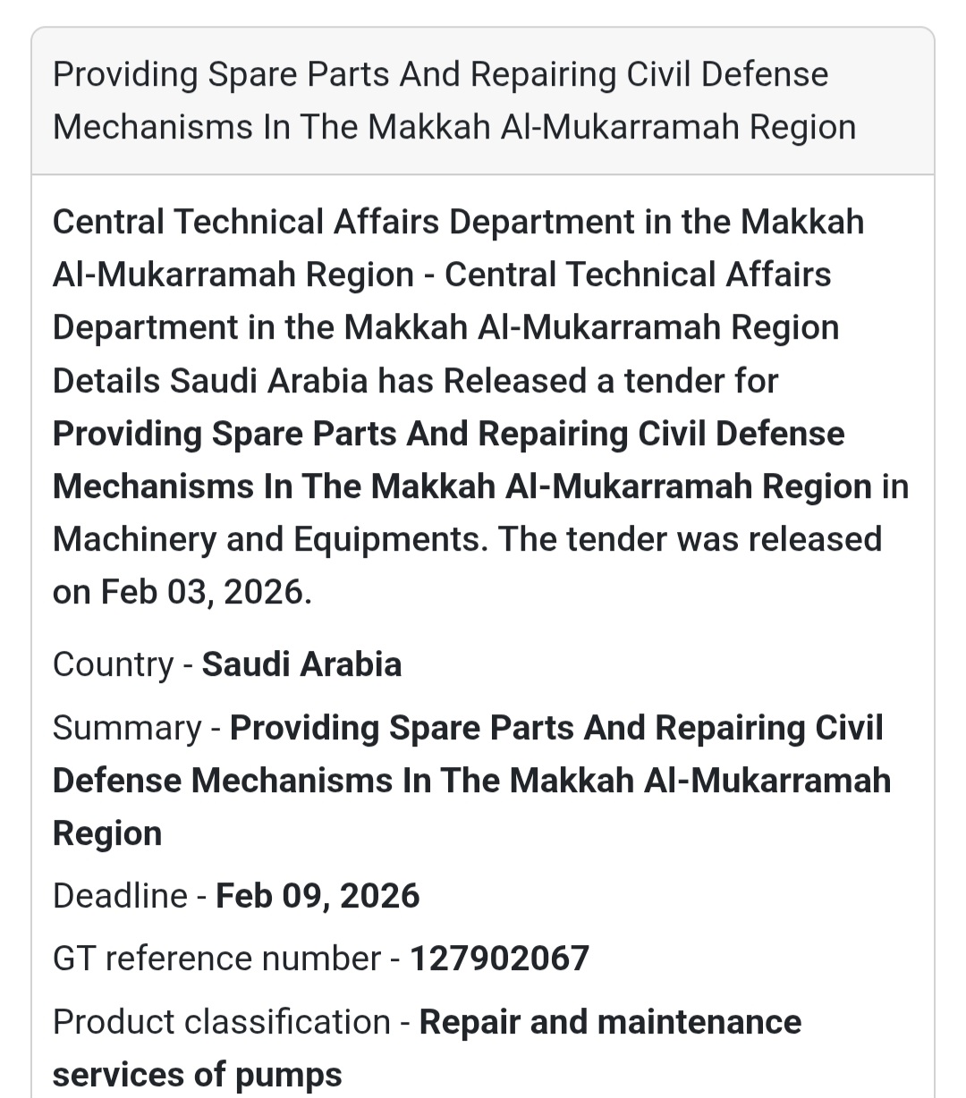 🇸🇦 Tender Alert: Saudi Arabia 🇸🇦