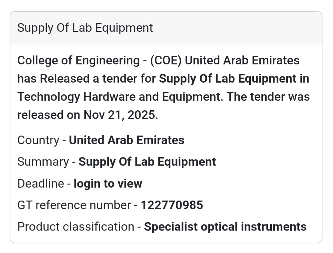 🔬 Tender Alert – UAE
