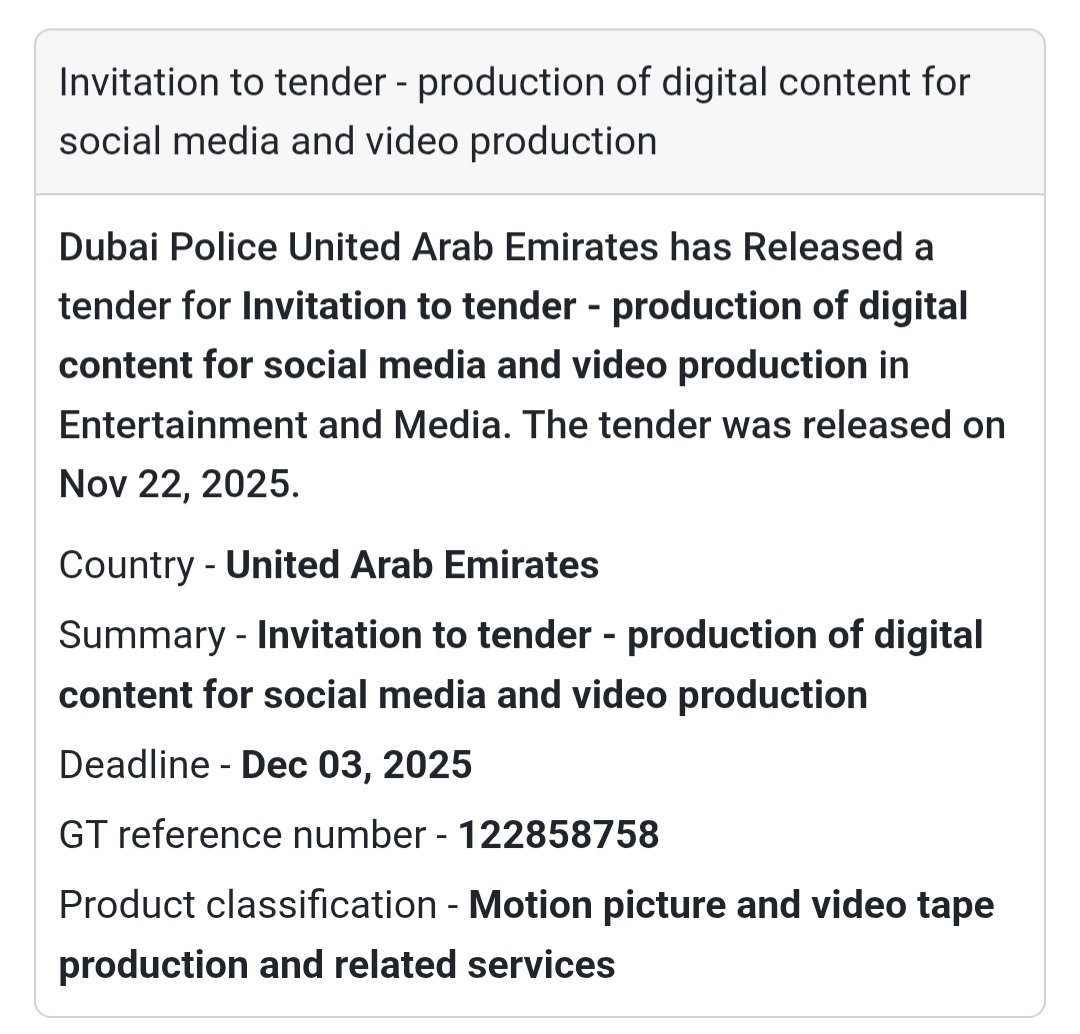 🎥 Tender Alert – UAE