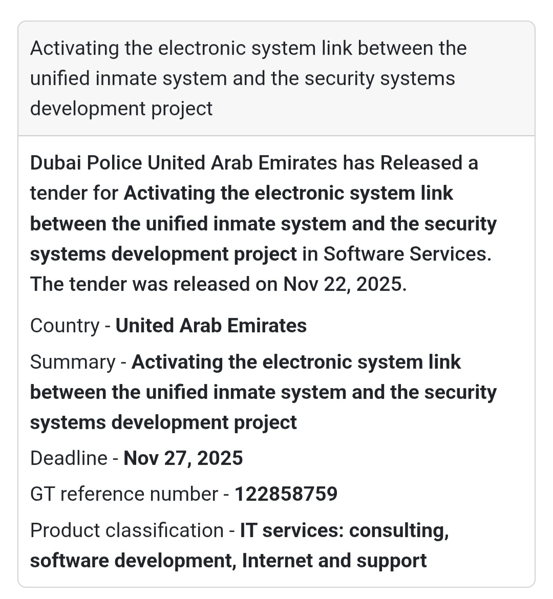 🔐 Tender Alert – UAE