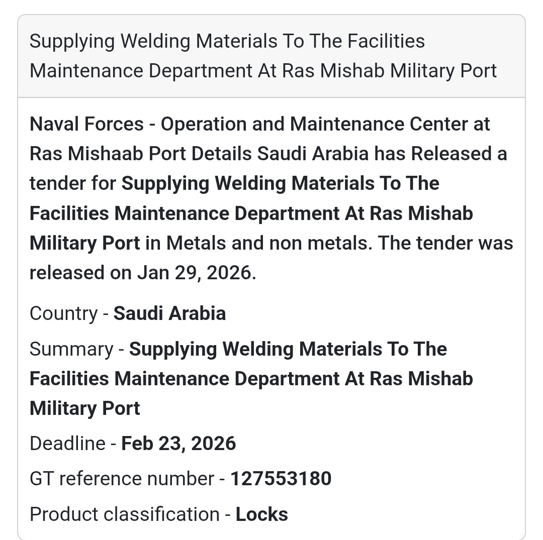 🇸🇦 Tender Alert: Welding Materials Supply 🇸🇦