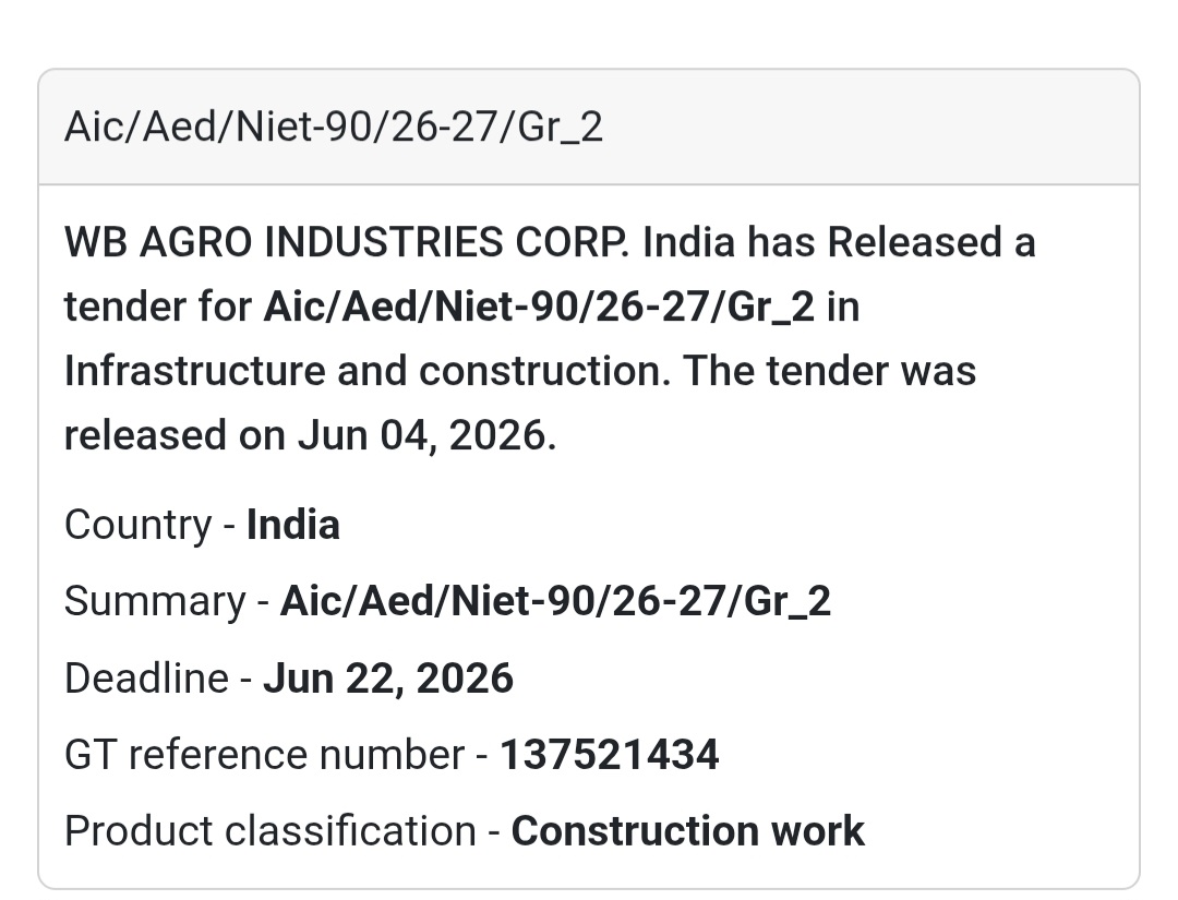 🏗️ Tender Alert | West Bengal | Infrastructure Construction Project (GR-2)