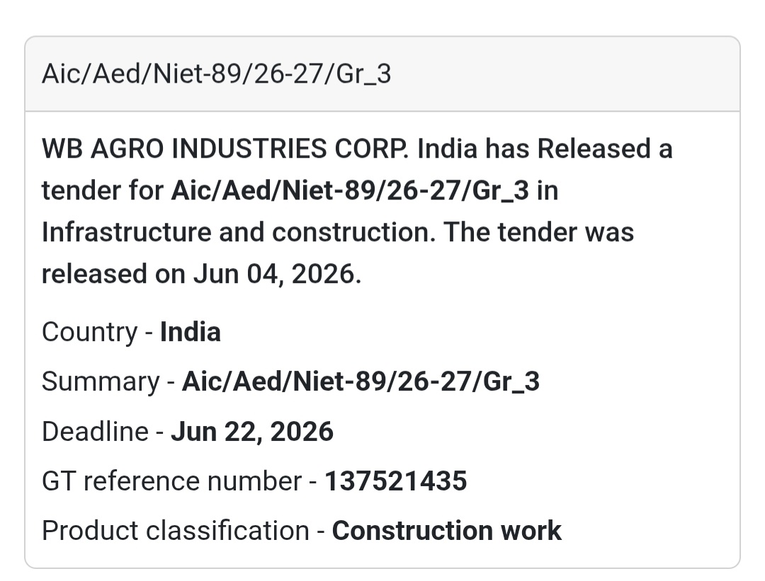 🏗️ Tender Alert | West Bengal | Infrastructure Construction Project (GR-3)