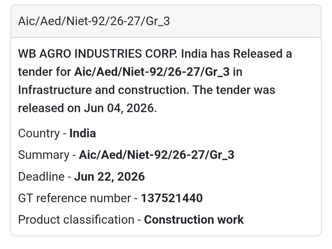🏗️ Tender Alert | West Bengal | Infrastructure Construction Project (GR-3)