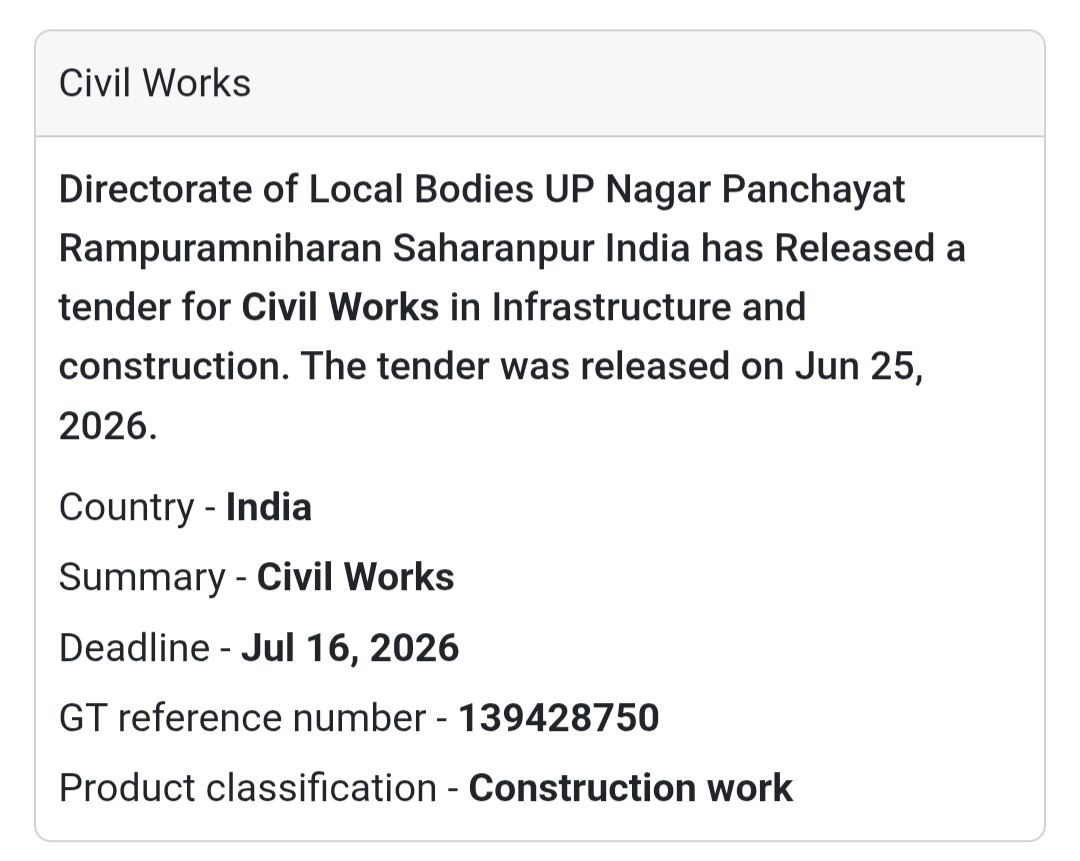 🚧 Tender Alert