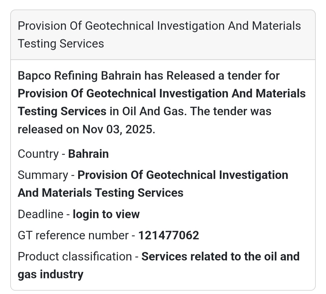🌿 Tender Announcement – Bahrain 🇧🇭