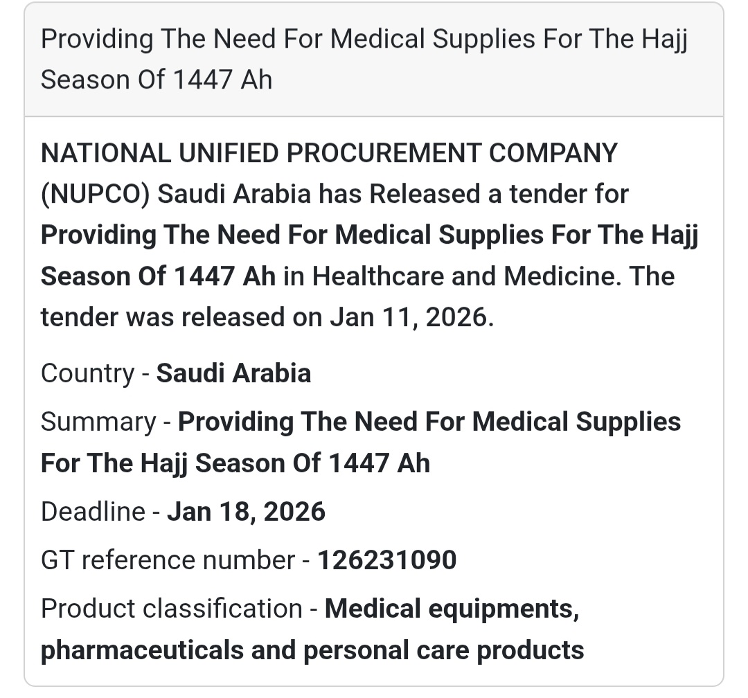 tender announcement released by the National Unified Procurement Company (NUPCO)