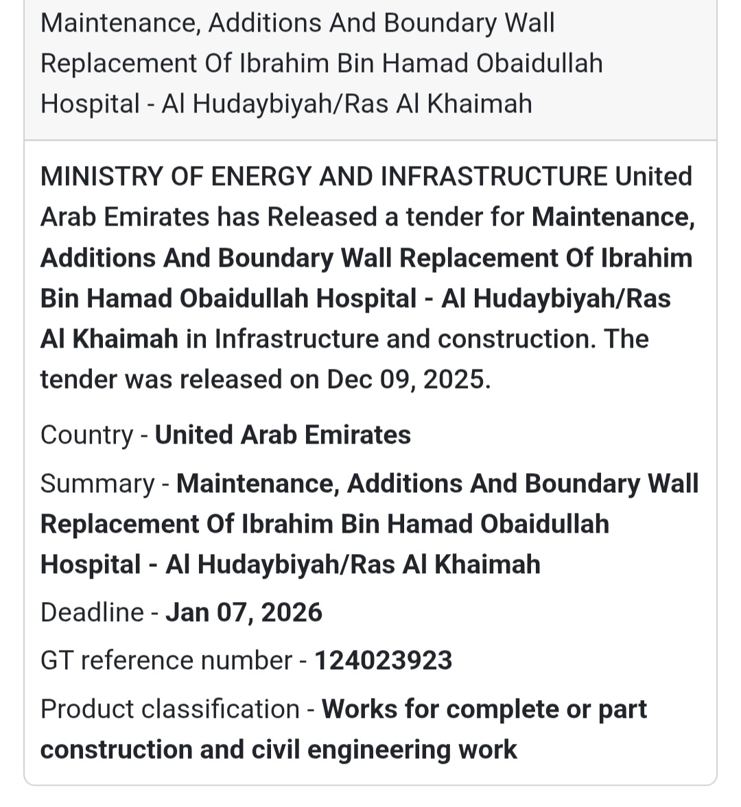 📢 Tender Announcement – UAE 🇦🇪