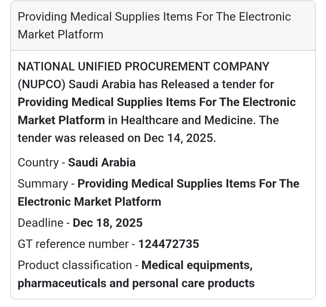 📢 Tender for Healthcare – Saudi Arabia 🇸🇦