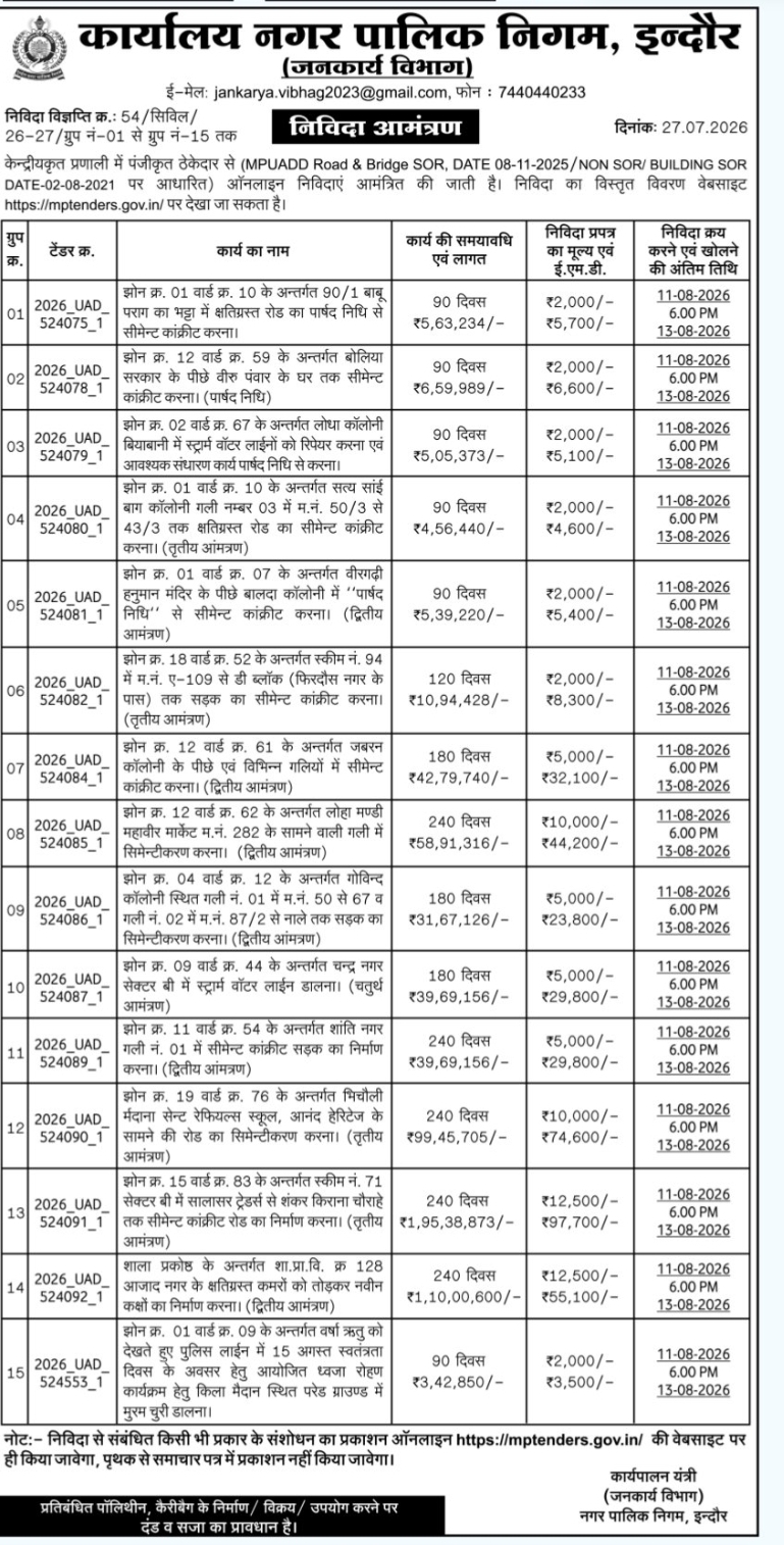 🏗️ Tender Invitation – Indore Municipal Corporation, Indore