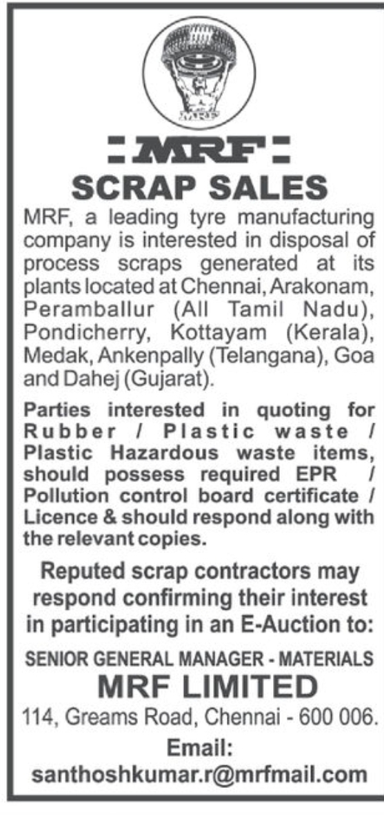 📢 TENDER | MRF Scrap Sales