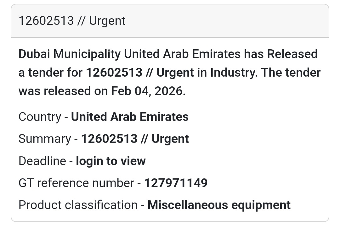 🚨 Tender No. 12602513 // Urgent