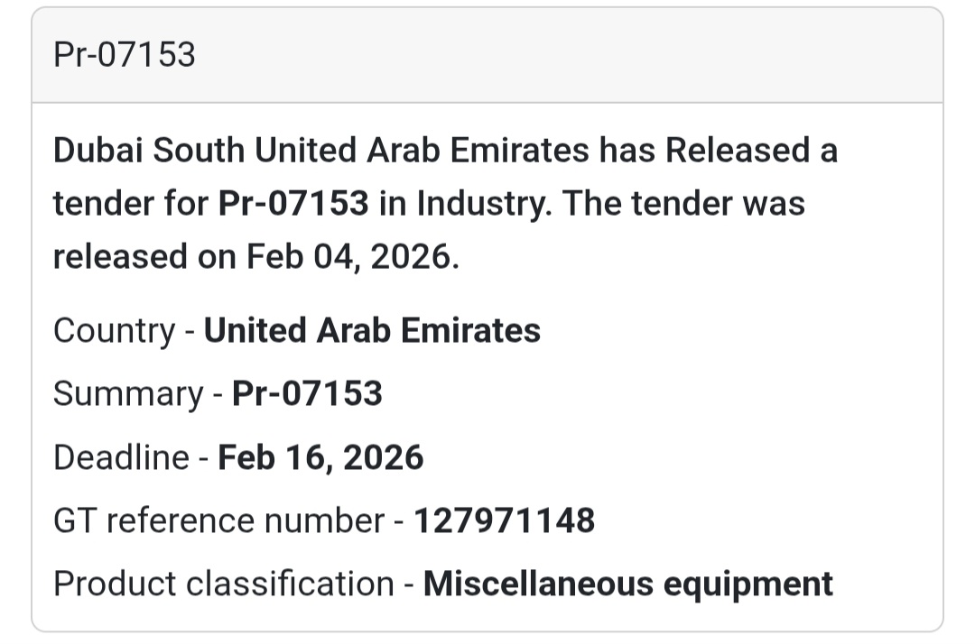 🏗️ Tender No. PR-07153 industrial equipment