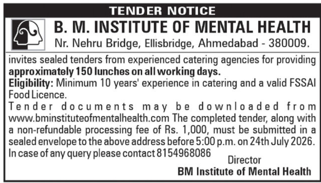 📑 Tender Notice – B. M. Institute of Mental Health