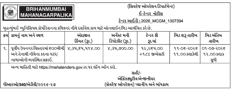 📢 TENDER NOTICE – BRIHANMUMBAI MUNICIPAL CORPORATION (BMC)