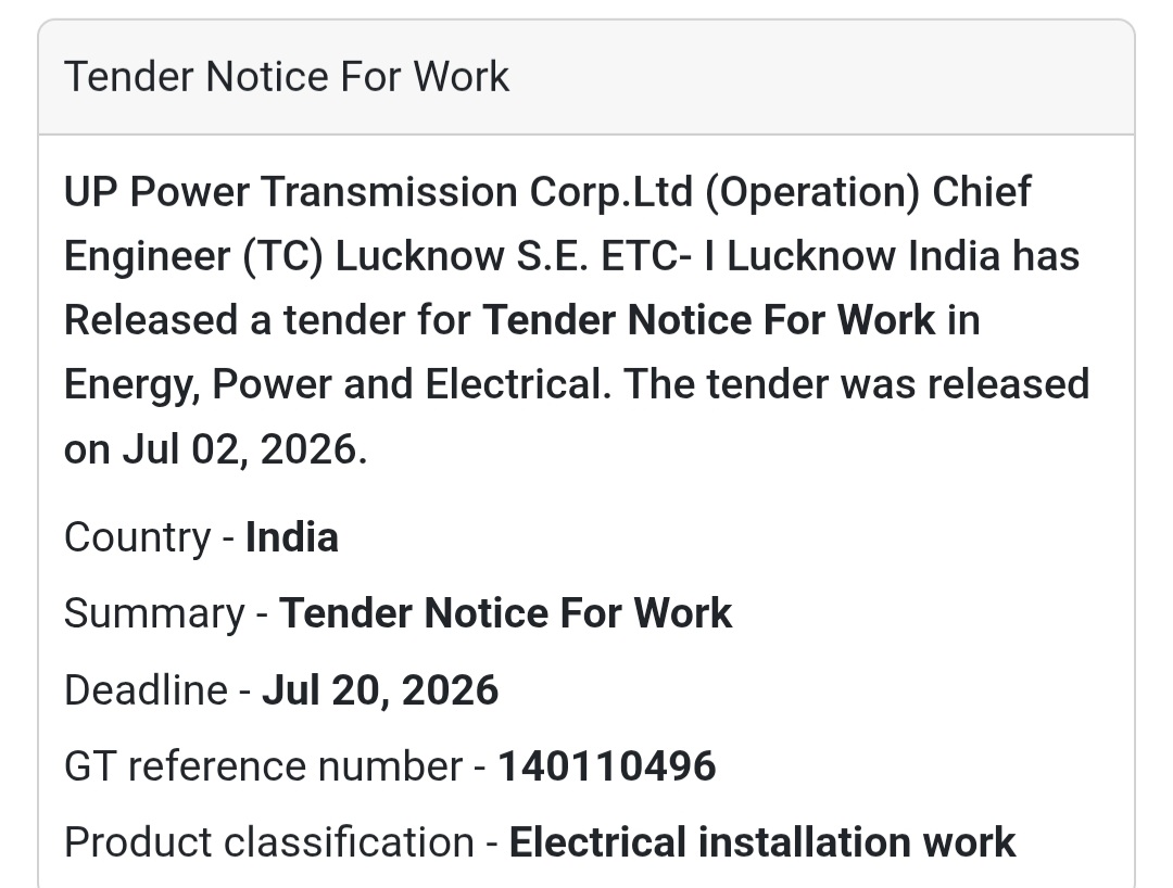 ⚡ Tender Notice for Electrical Work | 📍Lucknow, Uttar Pradesh
