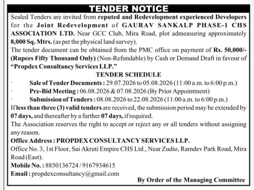 🏗️ Tender Notice – Gaurav Sankalp Phase-1 CHS