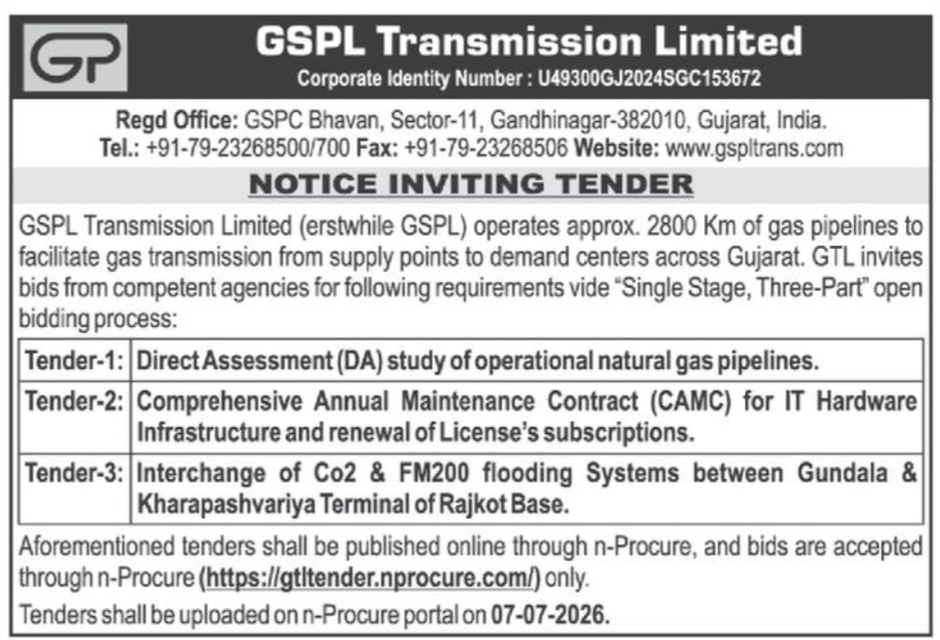 📢 Tender Notice – GSPL Transmission Limited