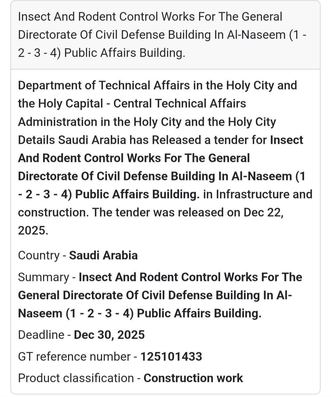 🚨 Tender Opportunity – Saudi Arabia 🇸🇦
