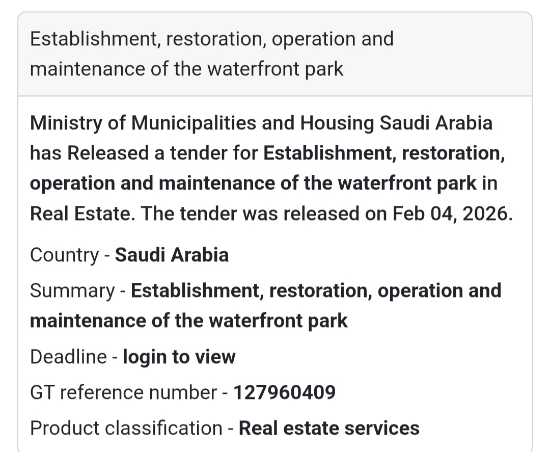 Tender Title: Establishment, Restoration, Operation & Maintenance of Waterfront Park
