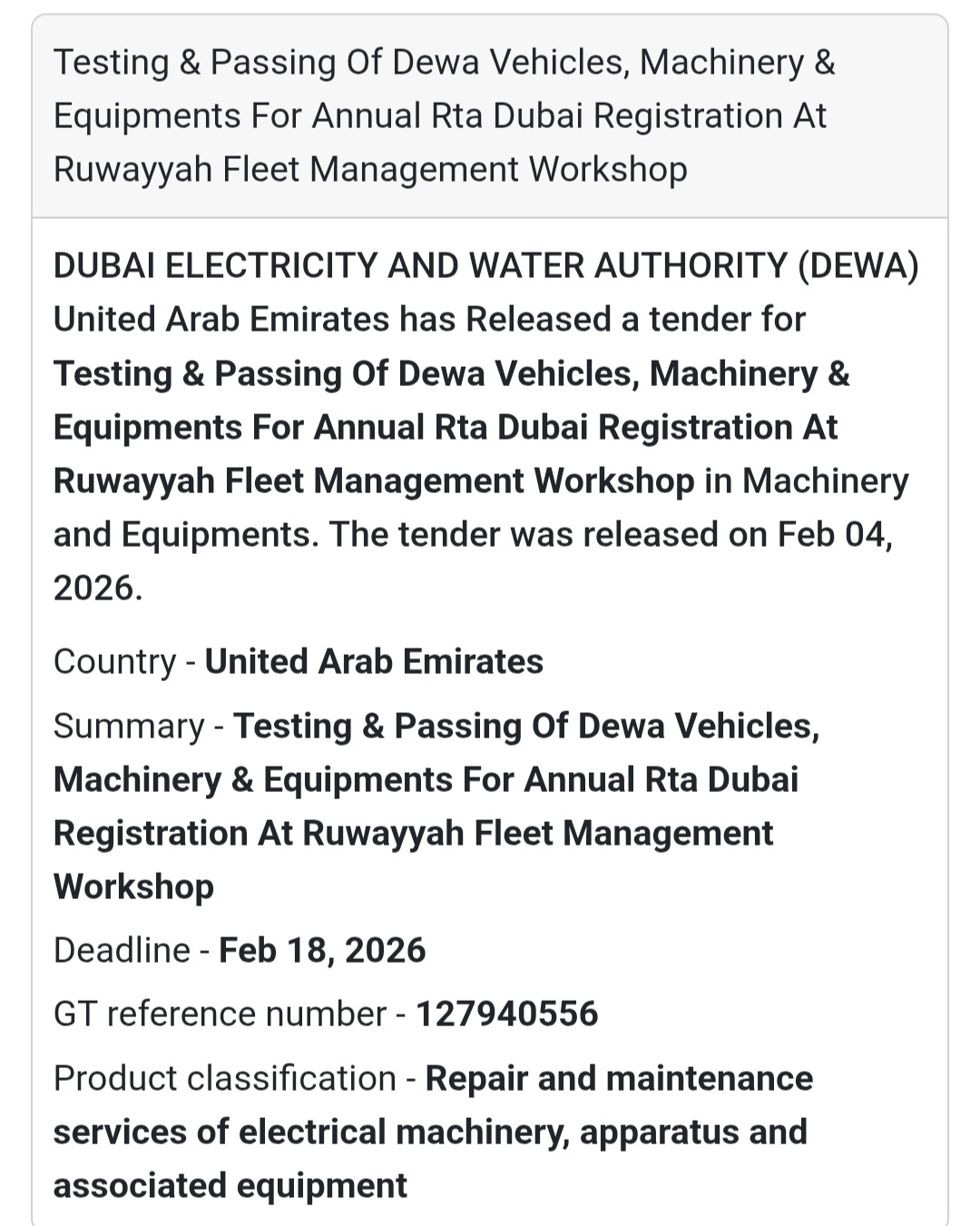 🚗 Testing & Passing of DEWA Vehicles, Machinery & Equipment