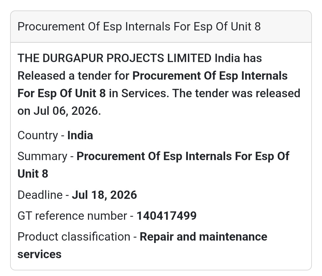 🔧 The Durgapur Projects Ltd. Tender | India