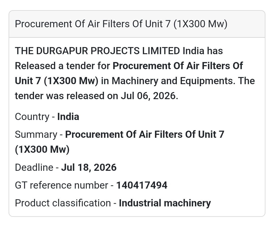 🏭 The Durgapur Projects Ltd. Tender | India