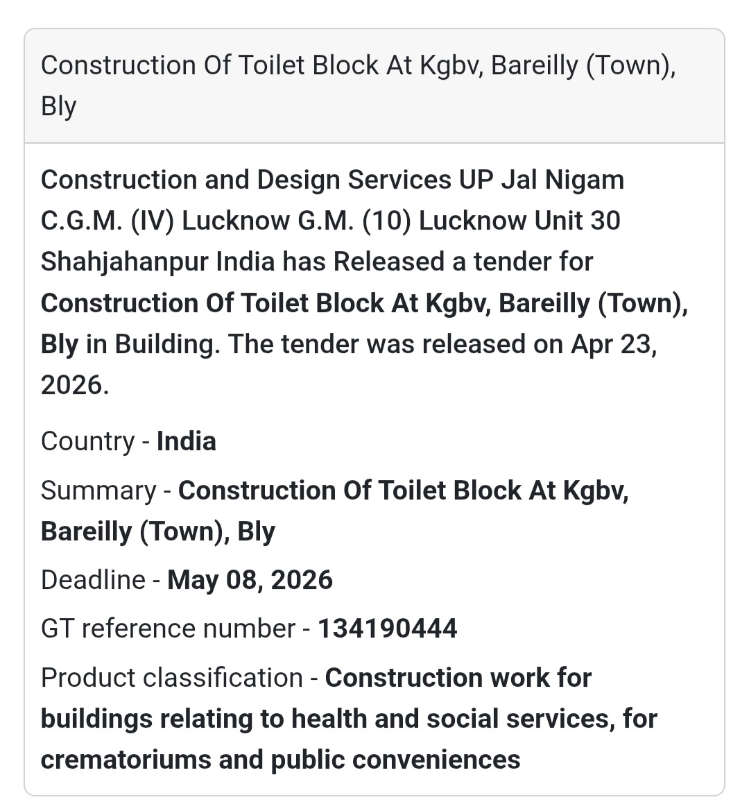 🚻 Toilet Block Construction – Bareilly