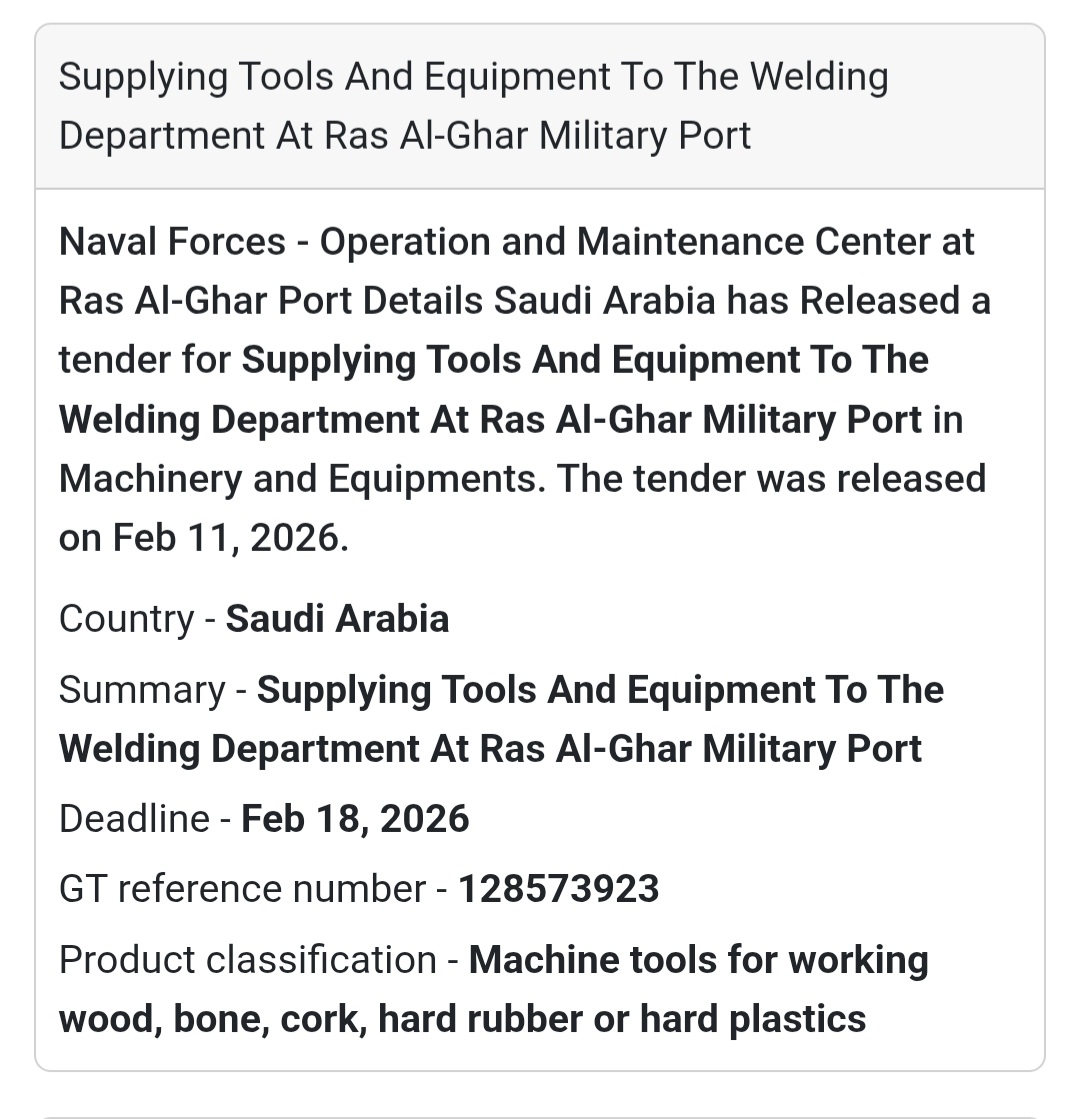 🔩 Tools & Equipment – Welding Department (Ras Al-Ghar Military Port)