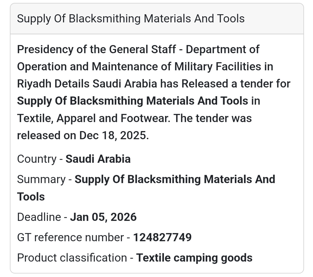 🔔 Tools & Materials Supply Tender | Saudi Arabia 🇸🇦