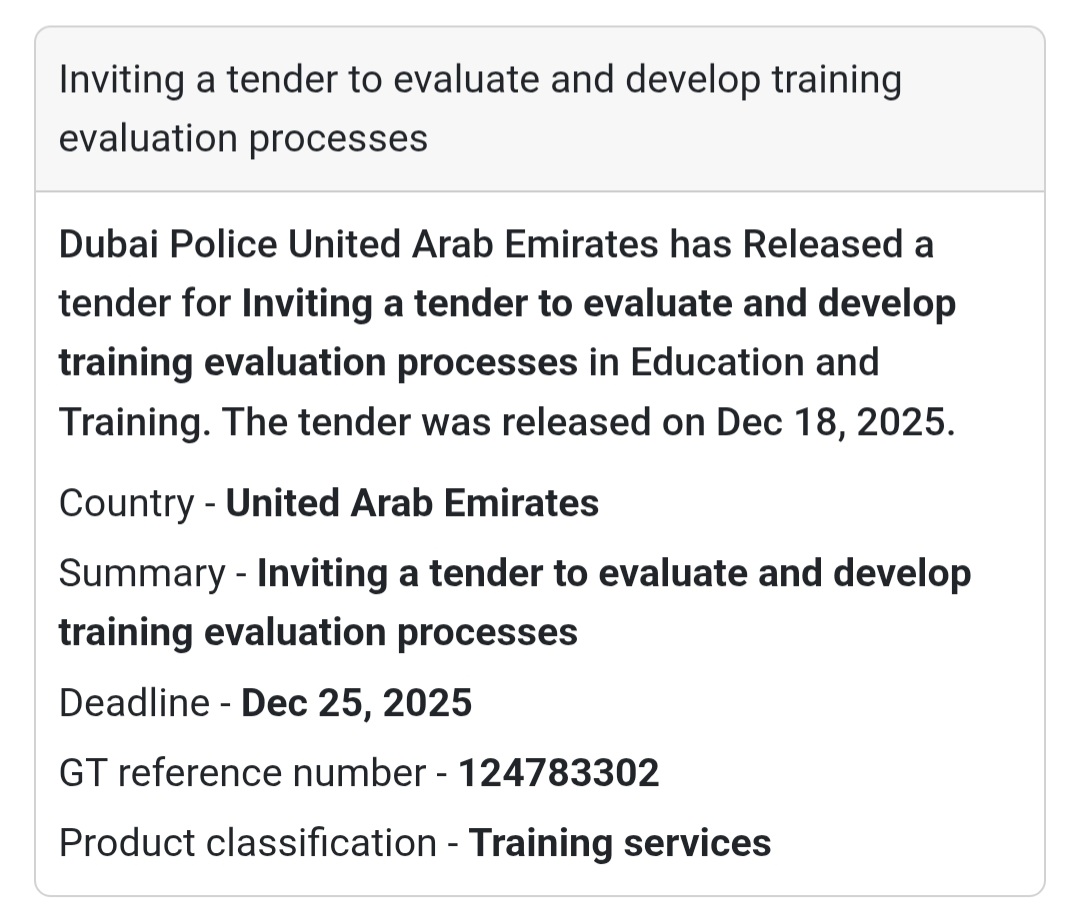 🔔 Training Services Tender | United Arab Emirates 🇦🇪