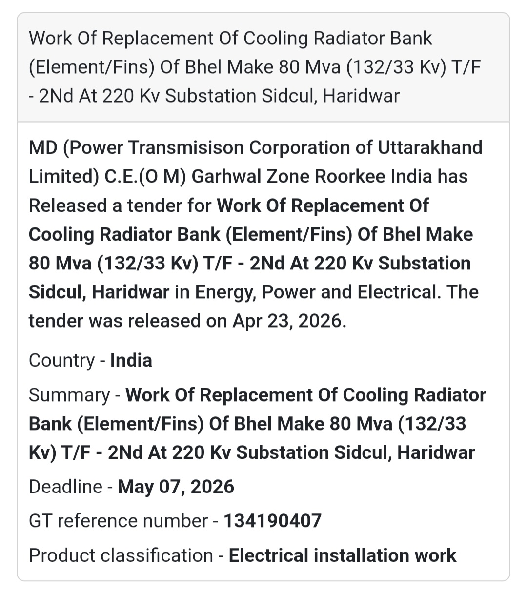 ⚡ Transformer Cooling Work – Haridwar