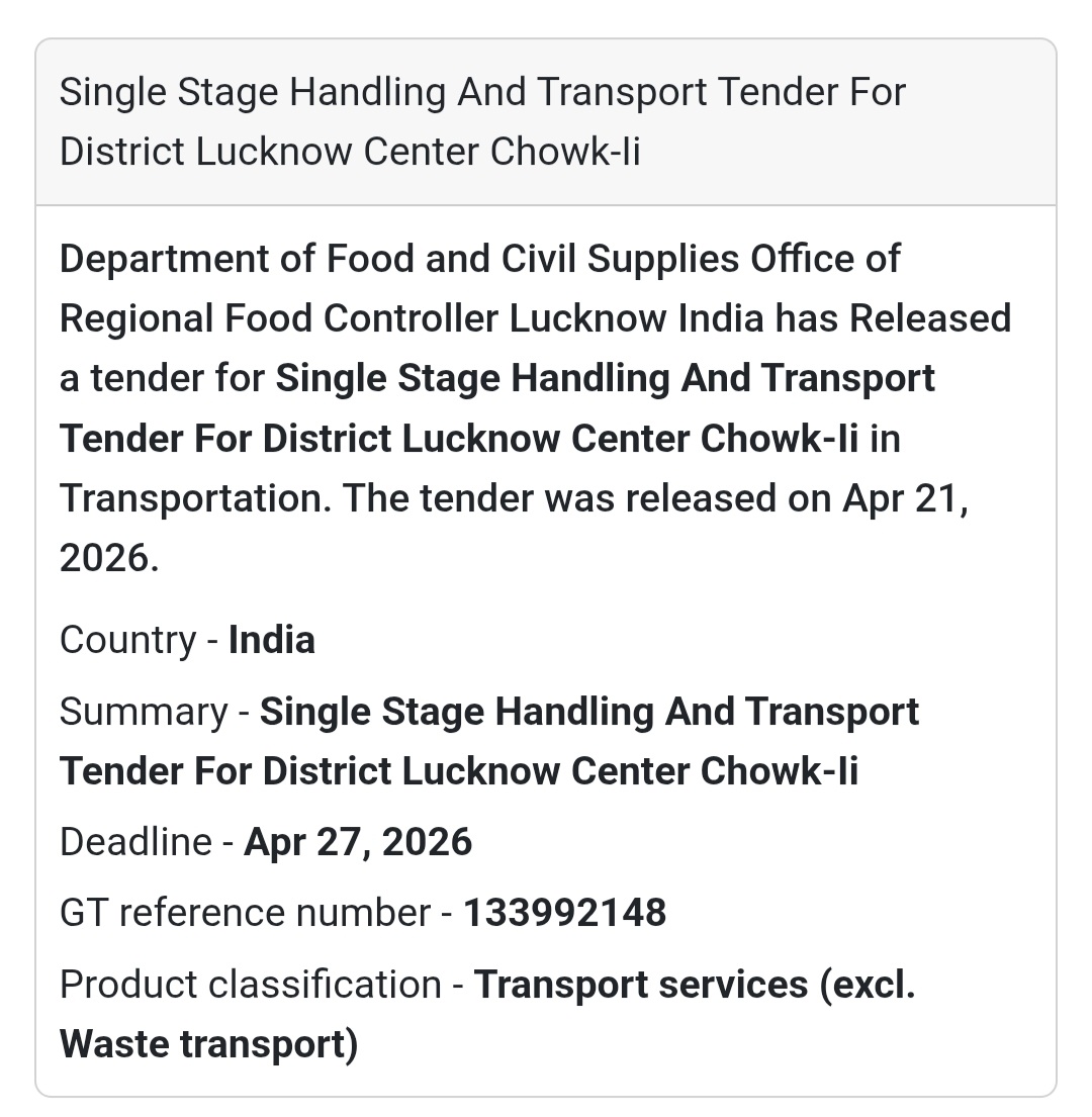 🚚 Transport & Handling Tender – Lucknow (Chowk-II)