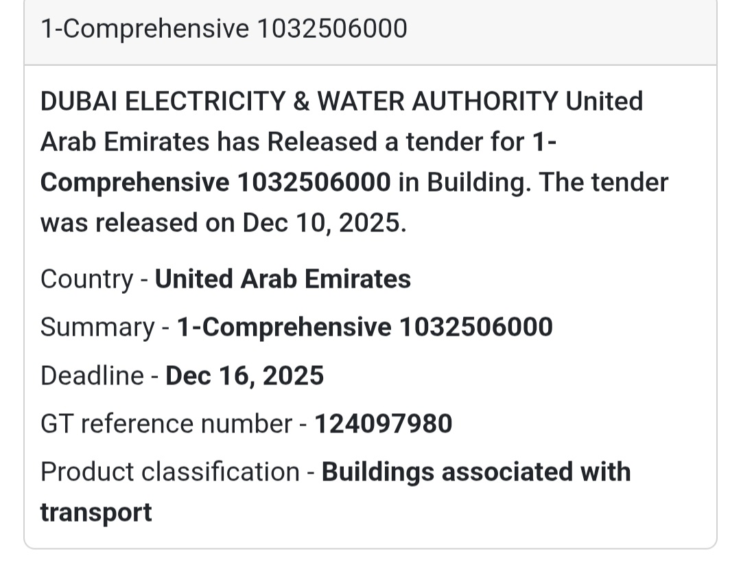 Transport related building 📢 New Tender Alert – UAE 🇦🇪