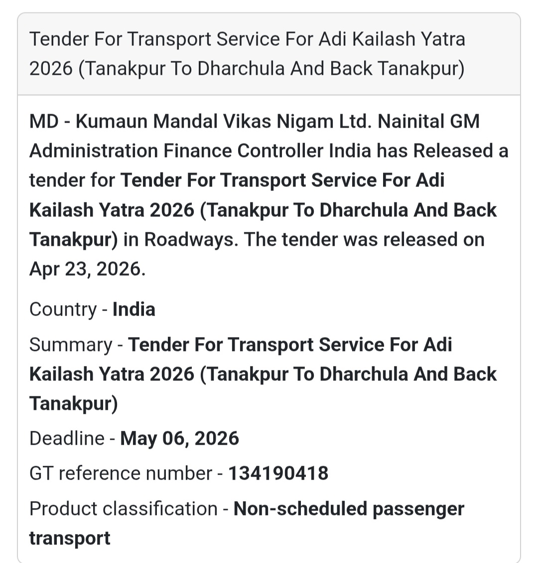 🚌 Transport Service Tender – Adi Kailash Yatra 2026