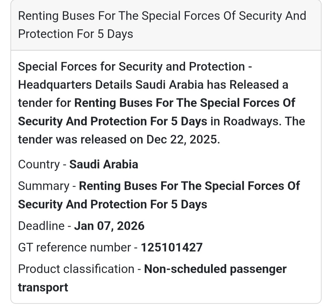 🚌 Transport Services Tender – Saudi Arabia 🇸🇦