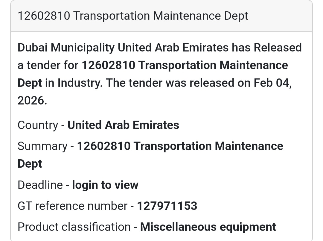 🚧 Transportation Maintenance Department – Tender No. 12602810