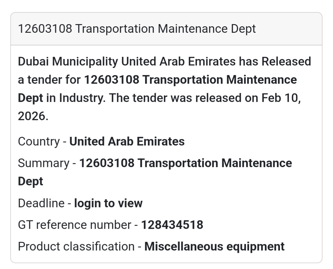 🚛 Transportation Maintenance Dept Tender | 12603108