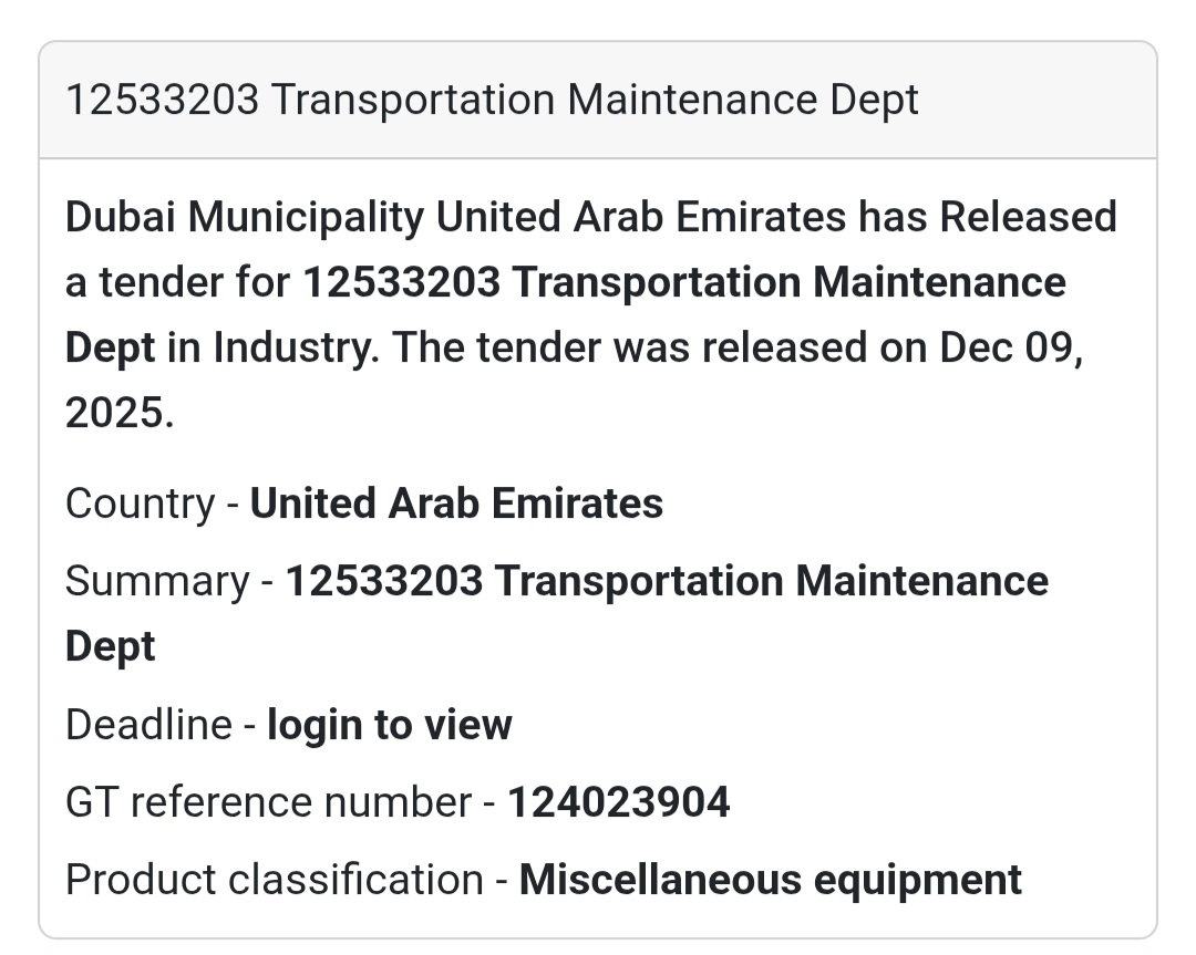 🚨 Transportation Maintenance Tender – UAE 🇦🇪🛣️