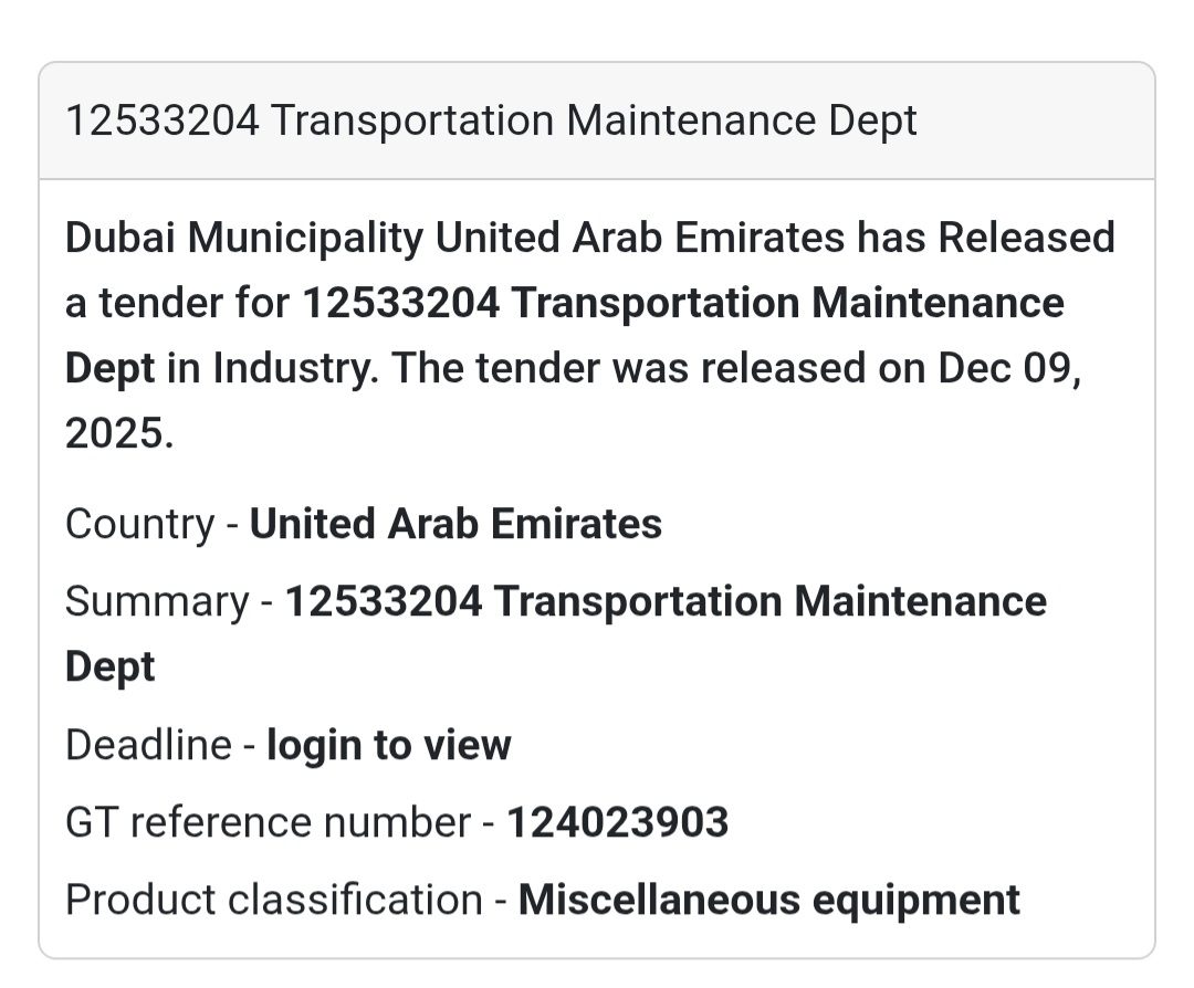🚨 Transportation Maintenance Tender – UAE 🇦🇪🚧