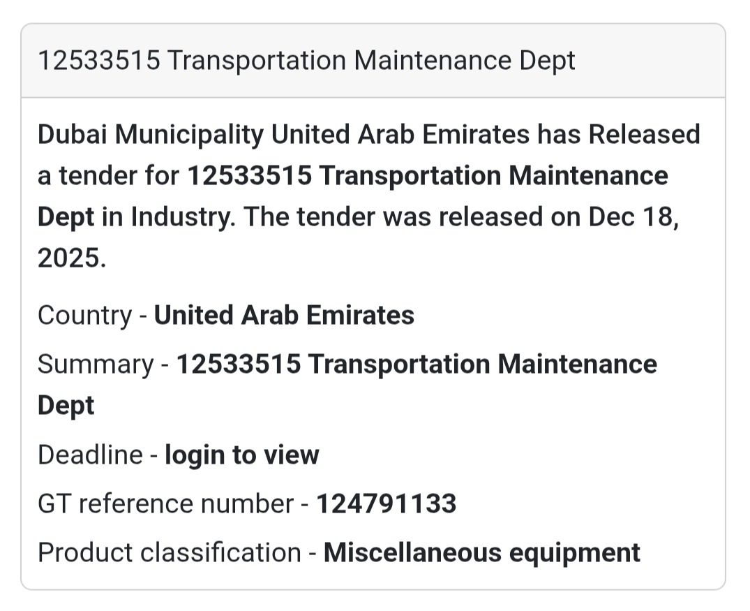 🔔 Transportation Maintenance Tender | United Arab Emirates 🇦🇪