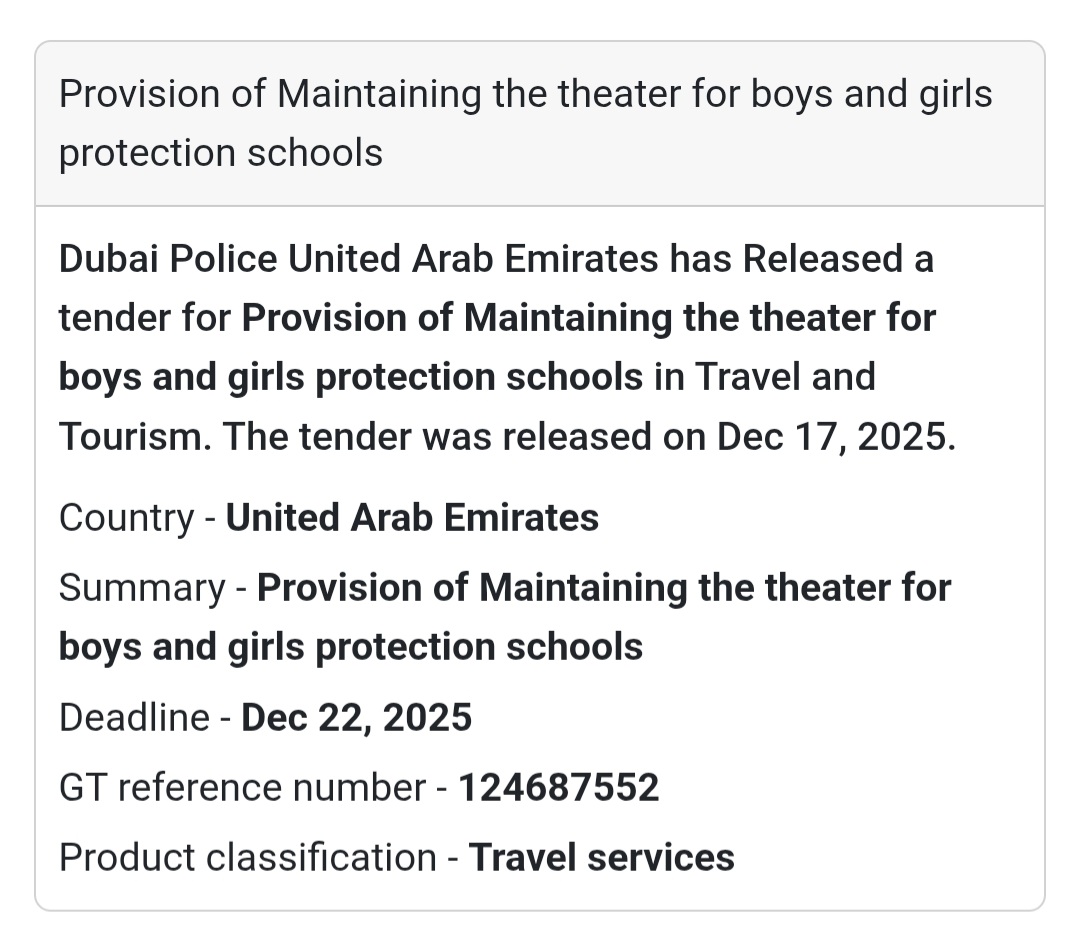 🔔 Travel & Facility Maintenance Tender | United Arab Emirates 🇦🇪