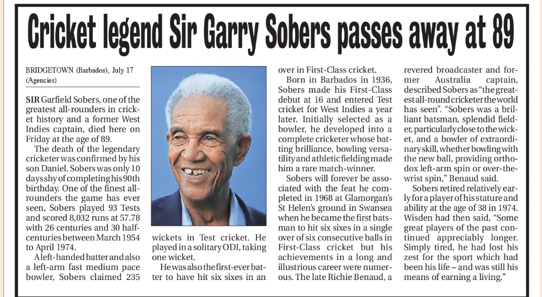 🏏 Tribute to Cricket Legend Sir Garry Sobers