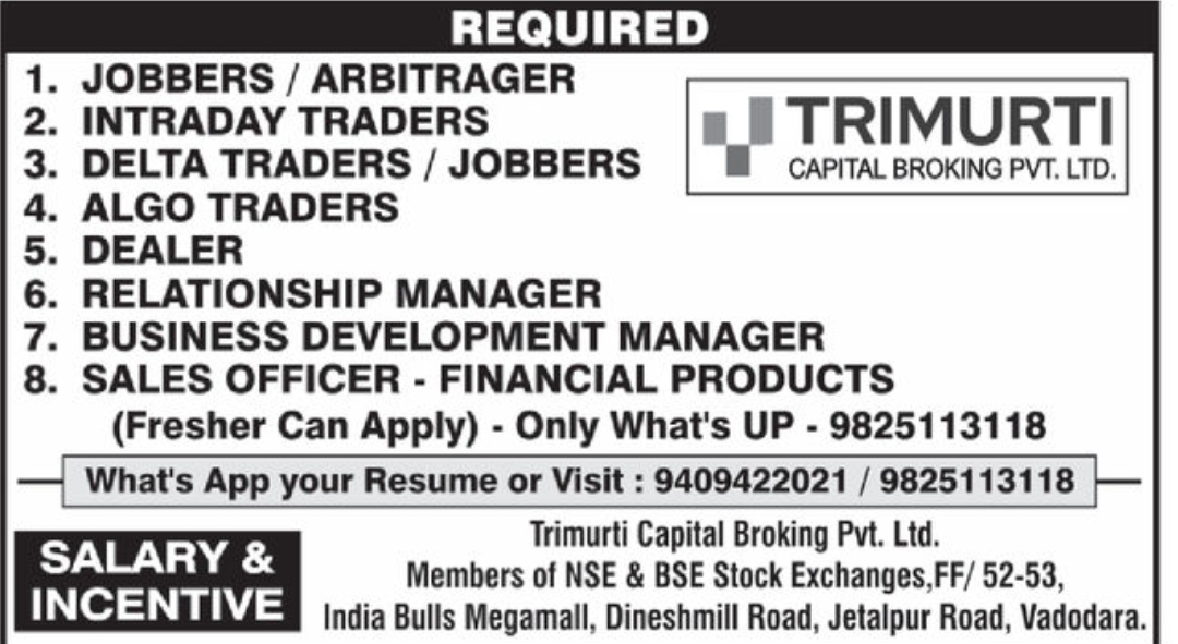 📈 Trimurti Capital Broking – Multiple Vacancies