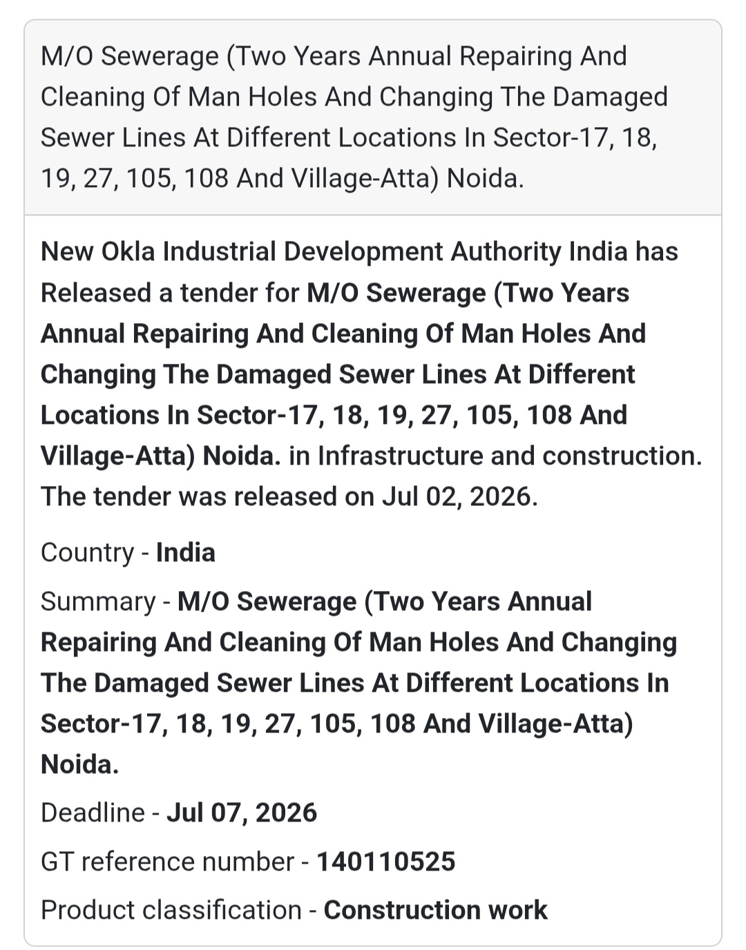 🚰 Two-Year Sewerage Maintenance & Repair Work | 📍Noida, Uttar Pradesh