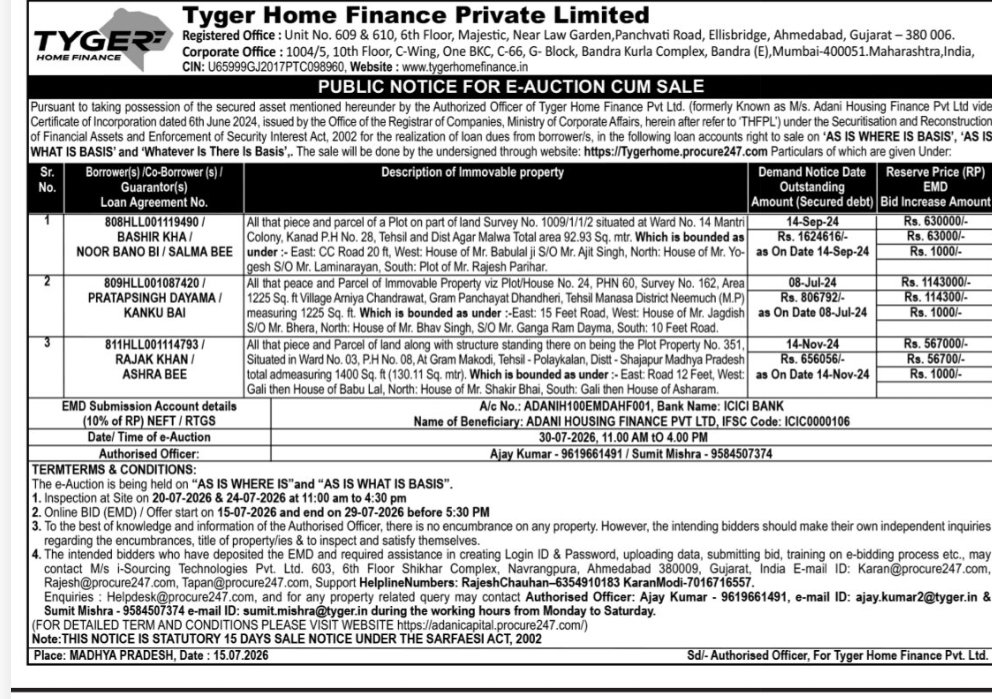 🏠 Tyger Home Finance – Public Notice for E-Auction