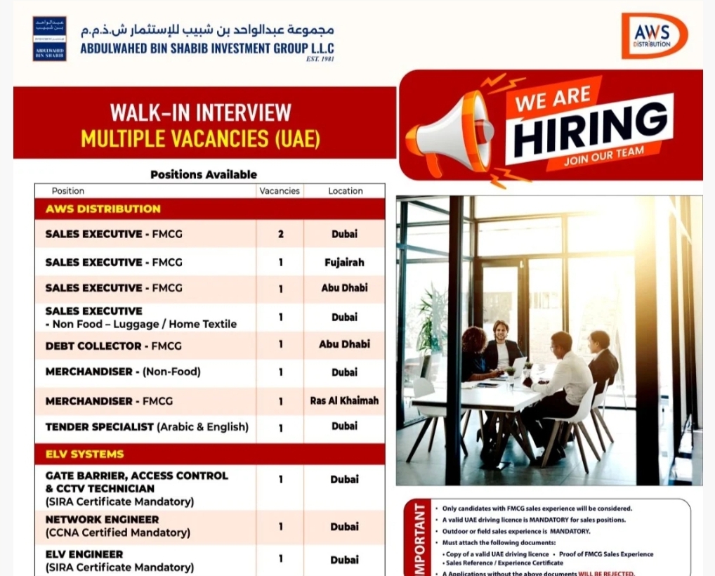 🌍 UAE Walk-in Interview – Multiple Vacancies
